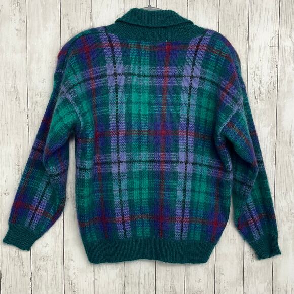 Vintage Lord Isaacs Plaid Button Front Long Sleeve Fuzzy Wool Blend Cardigan Med - Picture 2 of 9